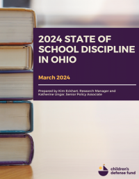 Cover page of the 2024 State of School Discipline in Ohio report, highlighting equity and restorative practices in education.