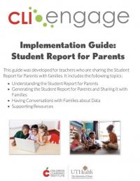 Front Page of Implementation Guide: Student Report for Parents 