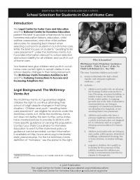 Best Practices in Homeless Education: School Selection for Students in Out-of-Home Care