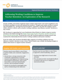 Front Page of Addressing Working Conditions to Improve Teacher Retention: An Exploration of the Research. 