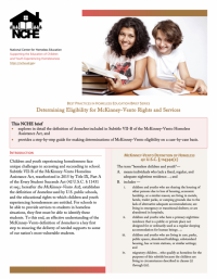 Front Page of BEST PRACTICES IN HOMELESS EDUCATION BRIEF SERIES: Determining Eligibility for McKinney-Vento Rights and Services 