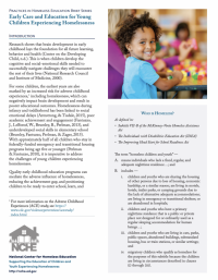 Front Page of Practices in Homeless Education Brief Series:Early Care and Education for Young Children Experiencing Homelessness