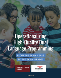 Book cover image: "Operationalizing High Quality Dual Language Programming from the Early Grades," focused on early education.