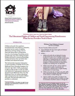 McKinney-Vento Law into Practice Brief Series: The Educational Rights of Children and Youth Experiencing Homelessness: What Service Providers Need to Know