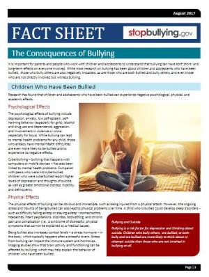 The Consequence of Bullying Fact Sheet