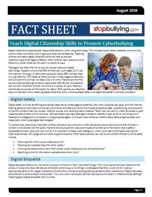 Teach Digital Citizenship Skills to Prevent Cyberbullying Fact Sheet