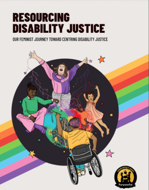 A diverse group of people on the cover of 'Resources for Disability Justice' book, highlighting advocacy for inclusivity