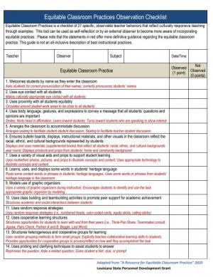 Equitable Classroom Practice Observation Checklist
