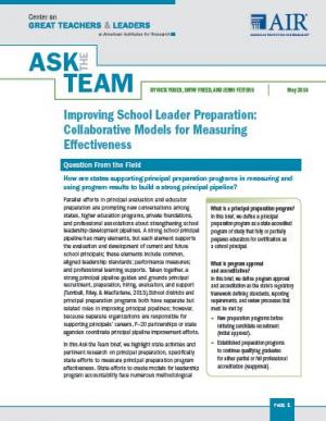 Improving School Leader Preparation: Collaborative Models for Measuring Effectiveness
