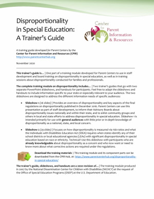 Cover of the CPIR guide on disproportionality and equity in IDEA for trainers and educators