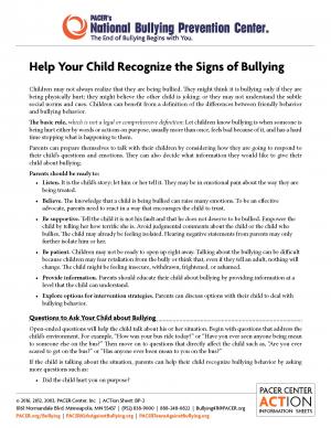 Help your child recognize the signs of bullying