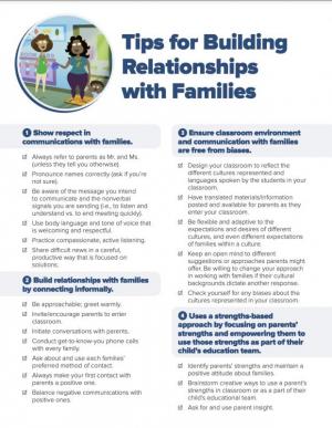 Front Page of Tips for Building Relationships with Families 