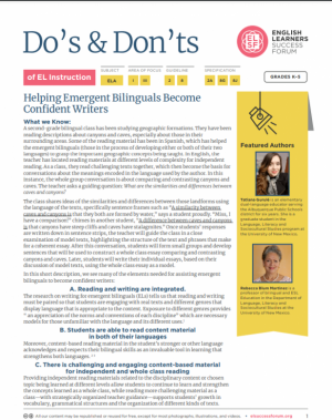 Front Page of Helping Emergent Bilinguals Become Confident Writers 