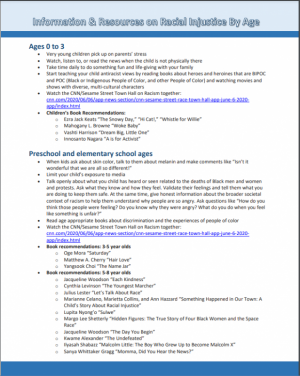 Front Page of Information and Resources on  Racial Injustice by Age 