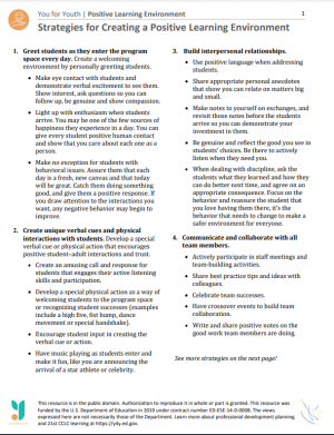 Front Page of Strategies for Creating a Positive Learning Environment