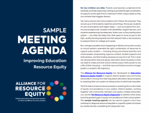 Front Page of The Sample Meeting Agenda: Improving Education Resource Equity 