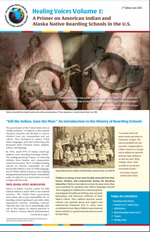 Front Page of Healing Voices Volume 1: A Primer on American Indian and Alaska Native Boarding Schools in the U.S. 