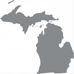 grayscale photo of the state of Michigan