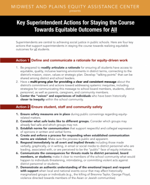 image of a document listing key superintendent actions for equitable outcomes
